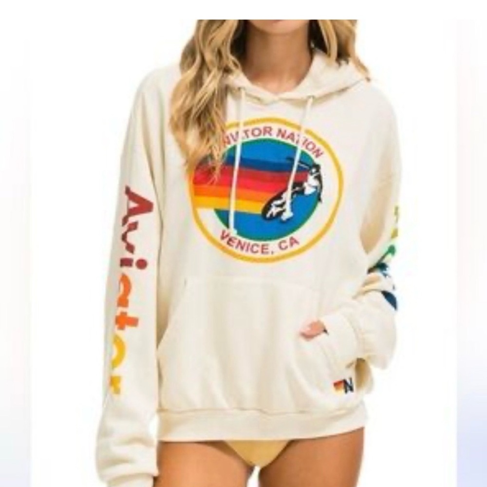 Aviator Nation cream Hoodie with logo